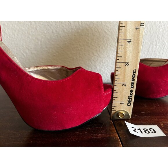 Dots Womens Platform Heels Women 7.5M Red Studded Peep Toe Vegan Fabric - Picture 12 of 12
